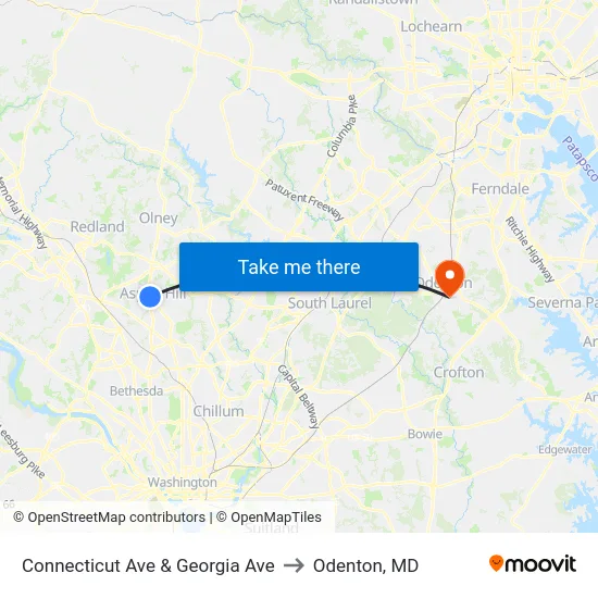 Connecticut Ave & Georgia Ave to Odenton, MD map