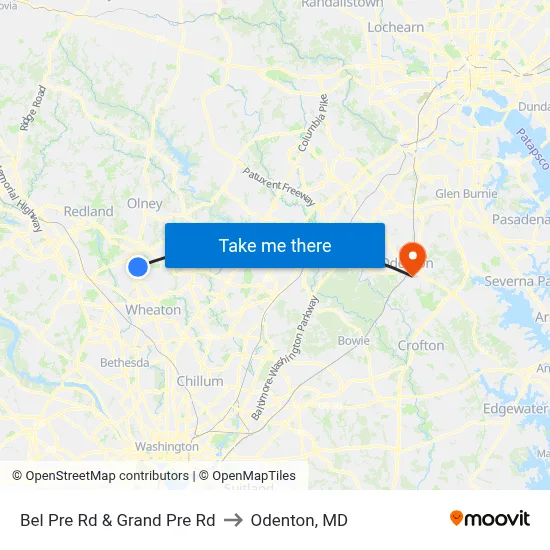 Bel Pre Rd & Grand Pre Rd to Odenton, MD map