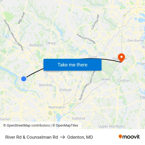 River Rd & Counselman Rd to Odenton, MD map