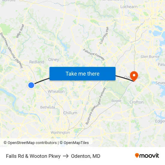 Falls Rd & Wooton Pkwy to Odenton, MD map