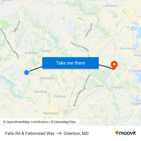 Falls Rd & Fallsmead Way to Odenton, MD map