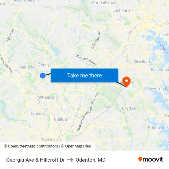 Georgia Ave & Hillcroft Dr to Odenton, MD map