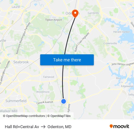 Hall Rd+Central Av to Odenton, MD map