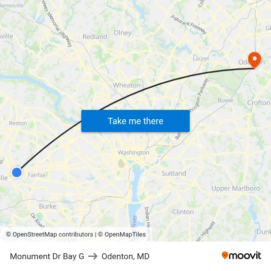 Monument Dr Bay G to Odenton, MD map