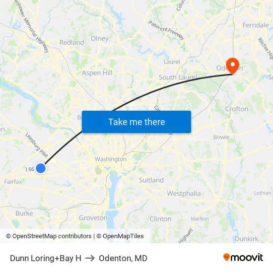 Dunn Loring+Bay H to Odenton, MD map