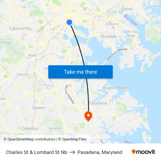 Charles St & Lombard St Nb to Pasadena, Maryland map