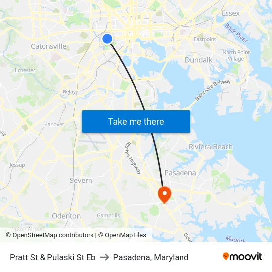Pratt St & Pulaski St Eb to Pasadena, Maryland map