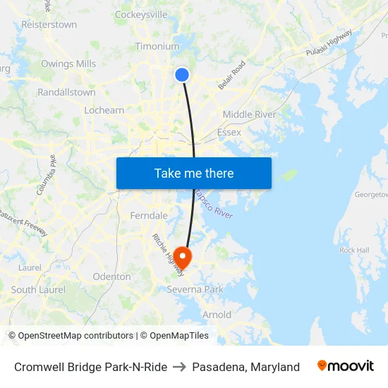 Cromwell Bridge Park-N-Ride to Pasadena, Maryland map