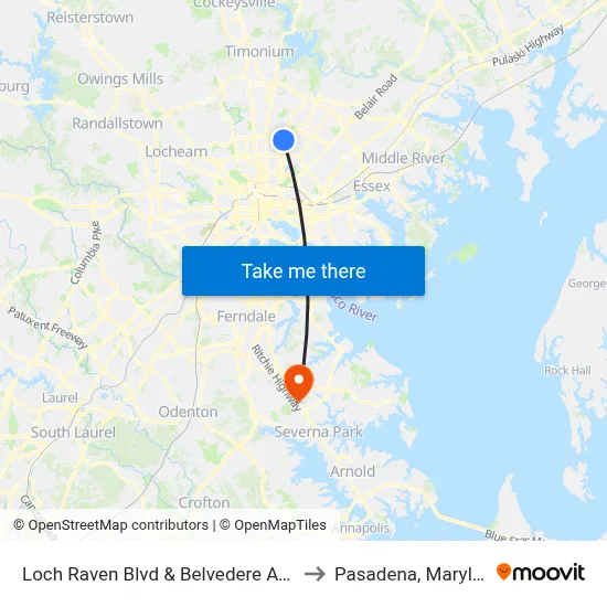 Loch Raven Blvd & Belvedere Ave Sb to Pasadena, Maryland map
