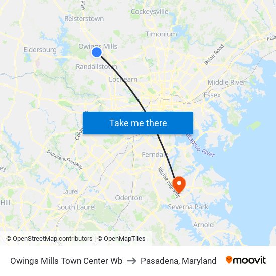 Owings Mills Town Center Wb to Pasadena, Maryland map