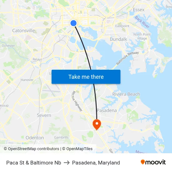 Paca St & Baltimore Nb to Pasadena, Maryland map