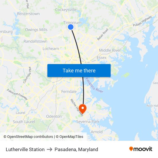Lutherville Station to Pasadena, Maryland map