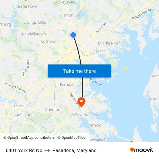 6401 York Rd Nb to Pasadena, Maryland map