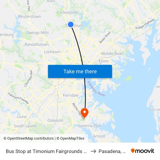 Bus Stop at Timonium Fairgrounds Light Rail Station Sb to Pasadena, Maryland map