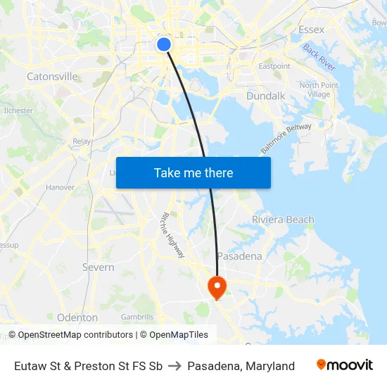 Eutaw St & Preston St FS Sb to Pasadena, Maryland map