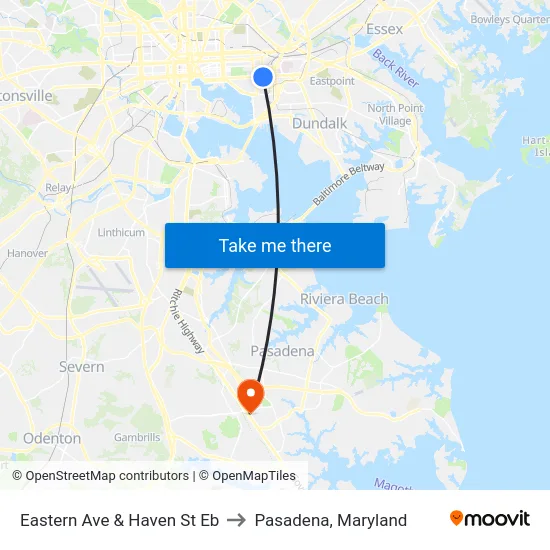 Eastern Ave & Haven St Eb to Pasadena, Maryland map