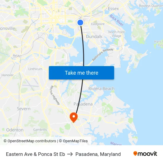 Eastern Ave & Ponca St Eb to Pasadena, Maryland map