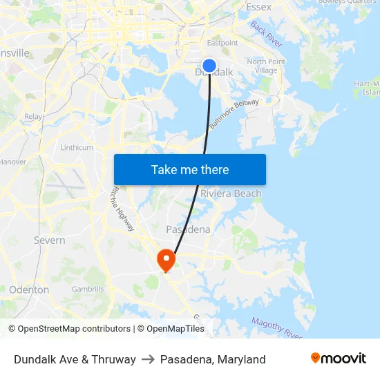 Dundalk Ave & Thruway to Pasadena, Maryland map