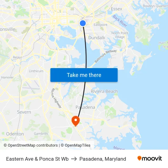 Eastern Ave & Ponca St Wb to Pasadena, Maryland map