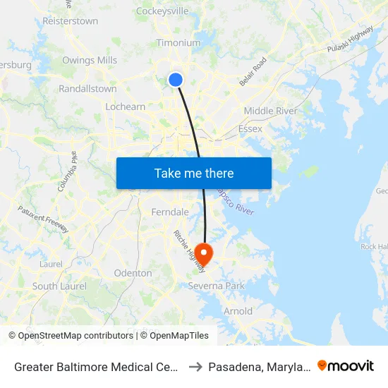 Greater Baltimore Medical Center to Pasadena, Maryland map