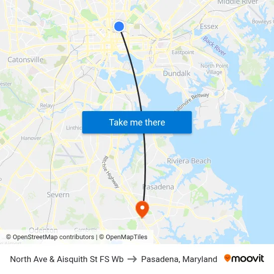 North Ave & Aisquith St FS Wb to Pasadena, Maryland map