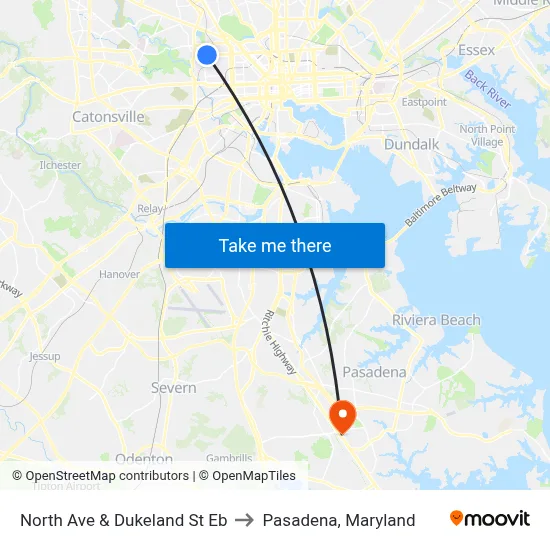 North Ave & Dukeland St Eb to Pasadena, Maryland map