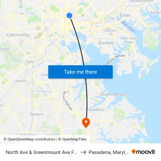 North Ave & Greenmount Ave FS Wb to Pasadena, Maryland map