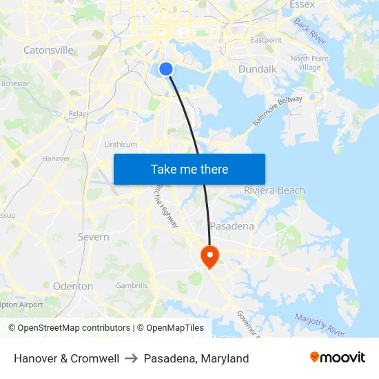 Hanover & Cromwell to Pasadena, Maryland map