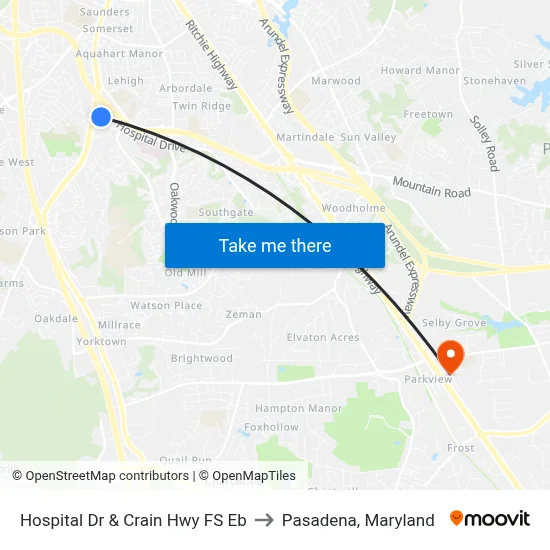 Hospital Dr & Crain Hwy FS Eb to Pasadena, Maryland map