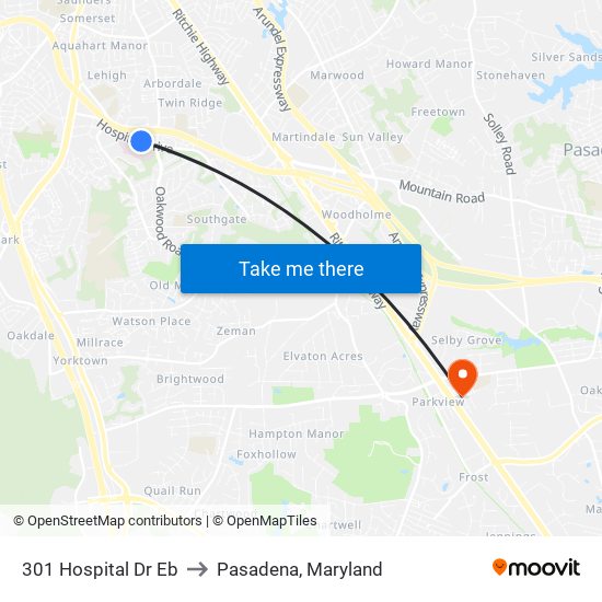 301 Hospital Dr Eb to Pasadena, Maryland map