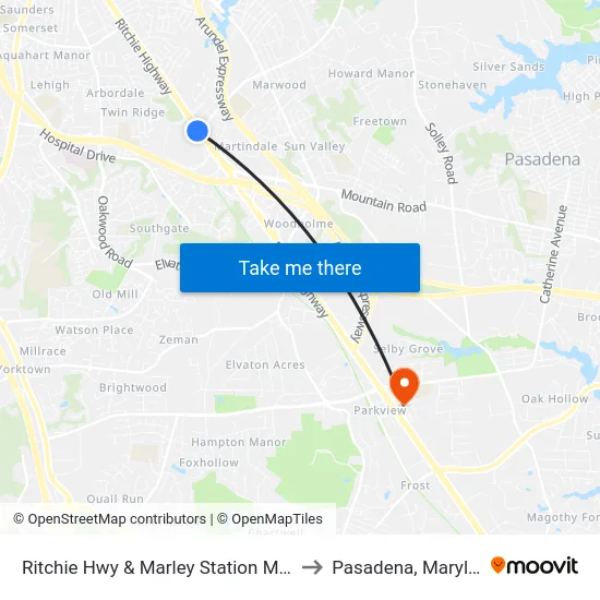 Ritchie Hwy & Marley Station Mall Sb to Pasadena, Maryland map