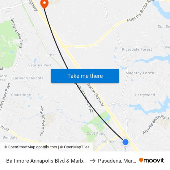 Baltimore Annapolis Blvd & Marbury Rd Sb to Pasadena, Maryland map