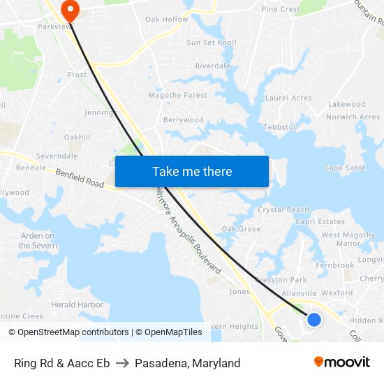 Ring Rd & Aacc Eb to Pasadena, Maryland map