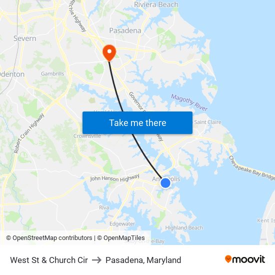 West St & Church Cir to Pasadena, Maryland map