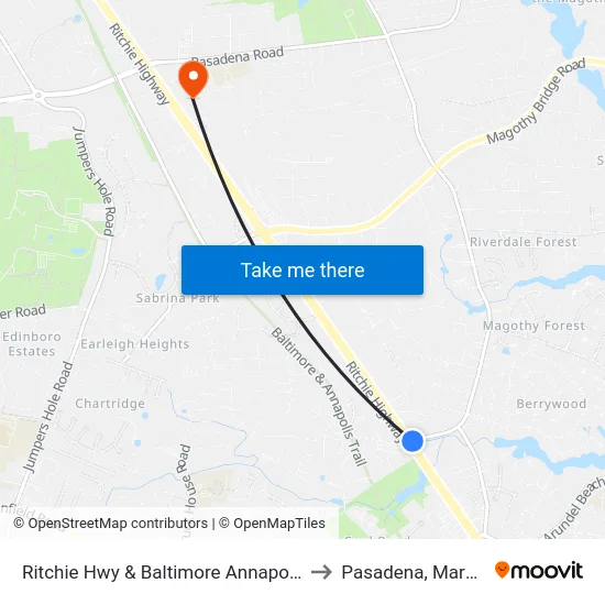 Ritchie Hwy & Baltimore Annapolis Blvd to Pasadena, Maryland map