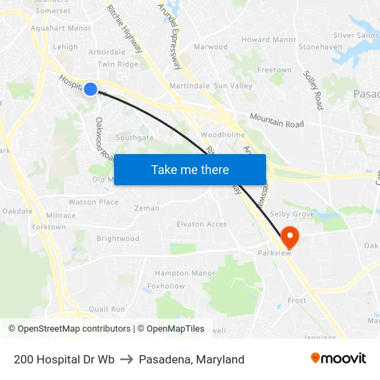 200 Hospital Dr Wb to Pasadena, Maryland map