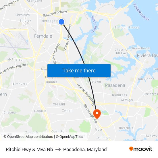 Ritchie Hwy & Mva Nb to Pasadena, Maryland map