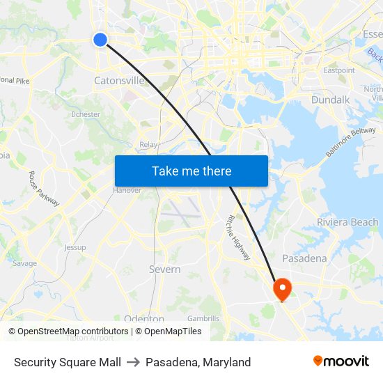 Security Square Mall to Pasadena, Maryland map