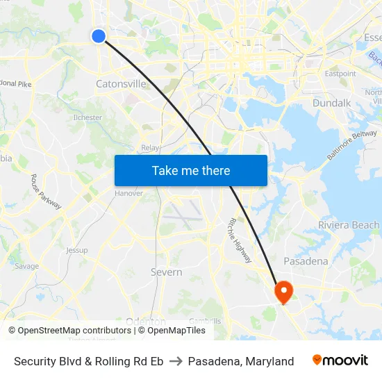Security Blvd & Rolling Rd Eb to Pasadena, Maryland map