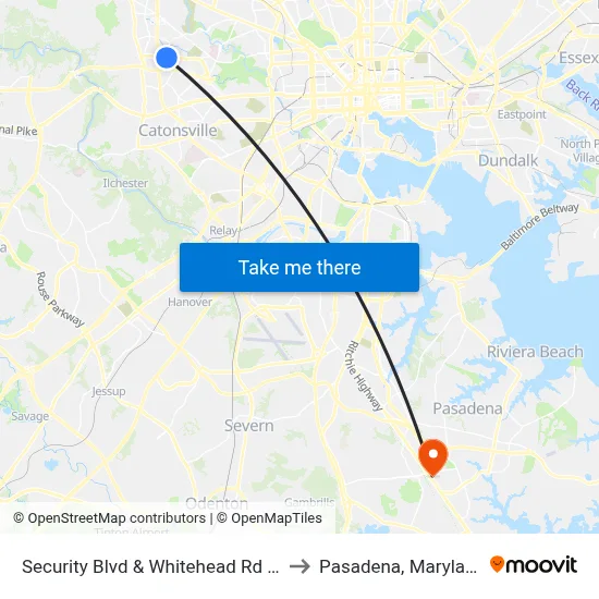 Security Blvd & Whitehead Rd Eb to Pasadena, Maryland map