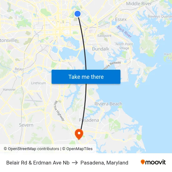 Belair Rd & Erdman Ave Nb to Pasadena, Maryland map