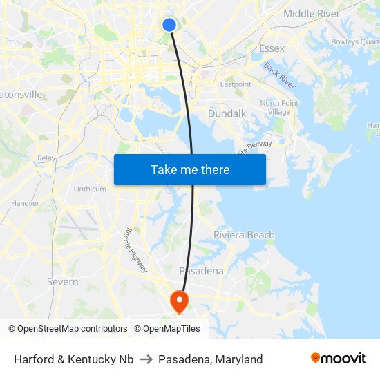 Harford & Kentucky Nb to Pasadena, Maryland map