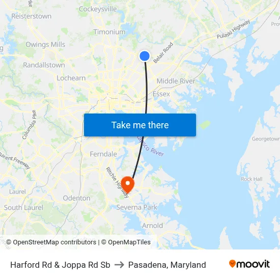 Harford Rd & Joppa Rd Sb to Pasadena, Maryland map