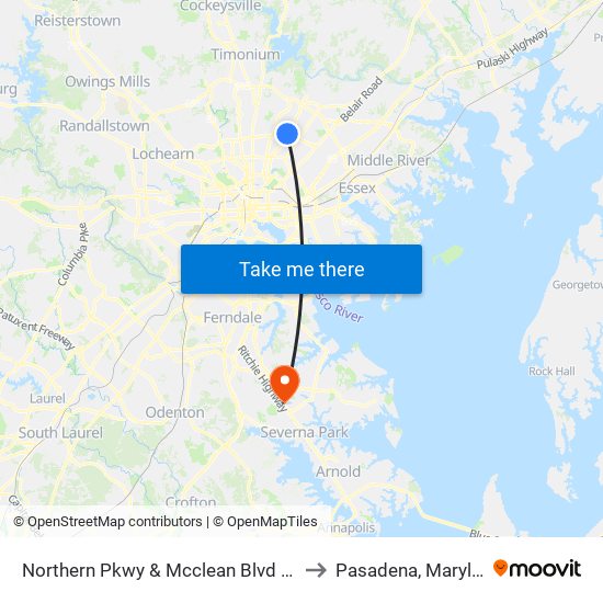 Northern Pkwy & Mcclean Blvd FS Eb to Pasadena, Maryland map