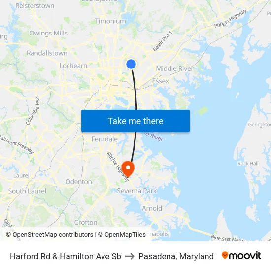 Harford Rd & Hamilton Ave Sb to Pasadena, Maryland map