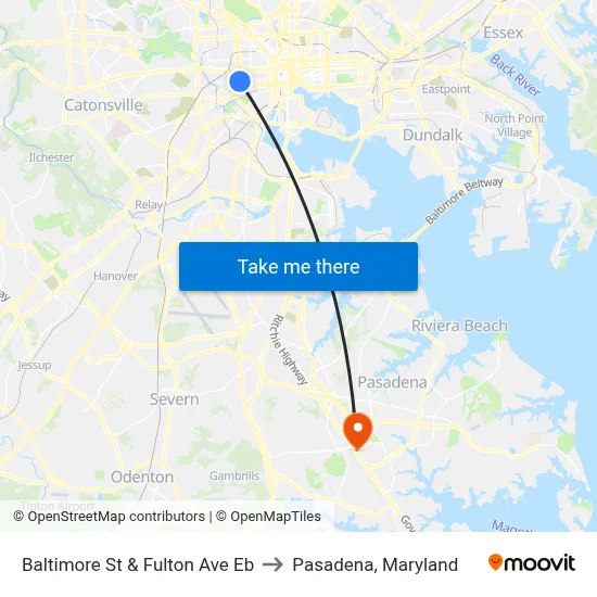 Baltimore St & Fulton Ave Eb to Pasadena, Maryland map