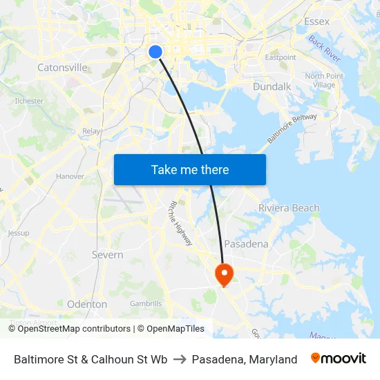 Baltimore St & Calhoun St Wb to Pasadena, Maryland map