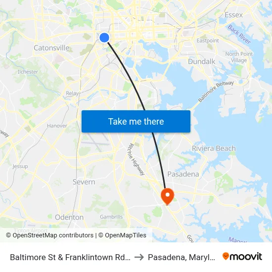 Baltimore St & Franklintown Rd Wb to Pasadena, Maryland map