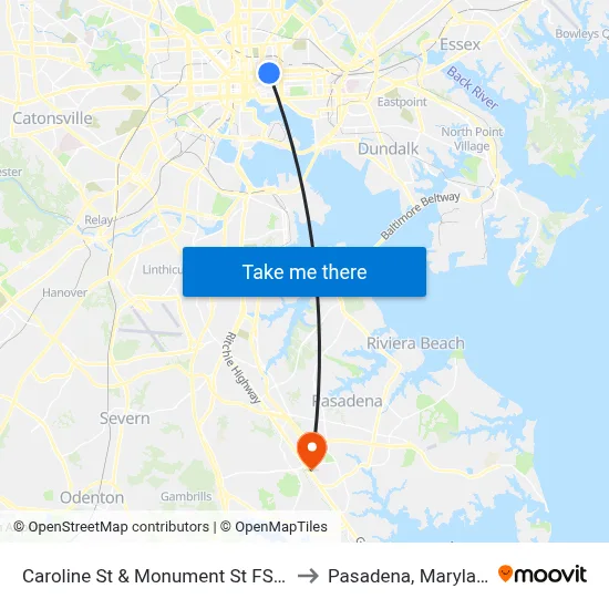 Caroline St & Monument St FS Nb to Pasadena, Maryland map