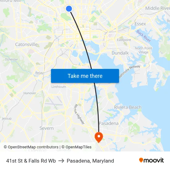 41st St & Falls Rd Wb to Pasadena, Maryland map